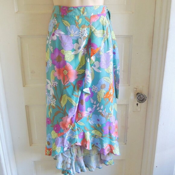 Rachel Roy Multicolor Tropical Floral Ruffle Hem Wrap Skirt L - Picture 1 of 9